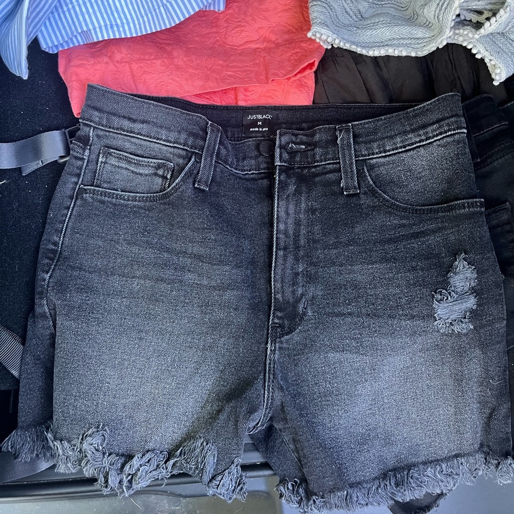 Just black denim shorts